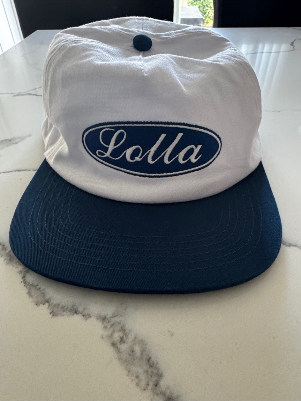 Official Lollapalooza Merch - White and Navy Logo Baseball Cap
